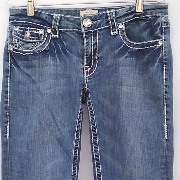 L.A. IDOL Low Rise Straight Leg Boot Cut Flare Jeans w Bling Women's… - Picture 2 of 15
